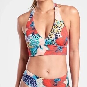 Athleta Colorful Floral Longline Plunge Swim Top Women’s Small Crossback Bikini